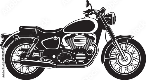 Classic retro motorcycle side profile silhouette detailed vintage chopper art transportation vector