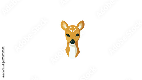 Cute cartoon fawn head illustration on a clean white background, sweet baby deer face graphic, charming woodland animal character design