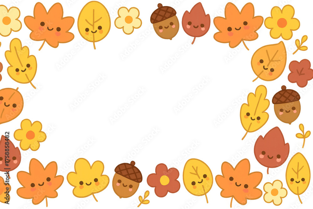 Obraz premium Cute autumn leaves and acorns frame on transparent background