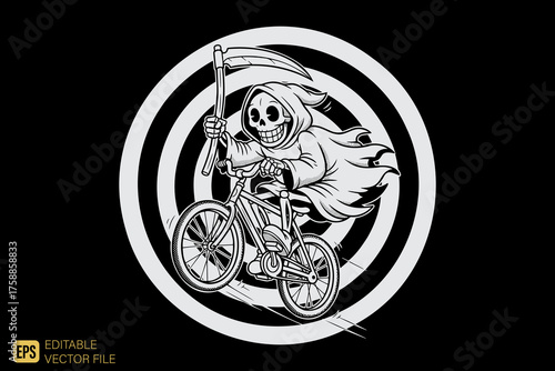 Grim Reaper Riding BMX Bicycle with Scythe.
