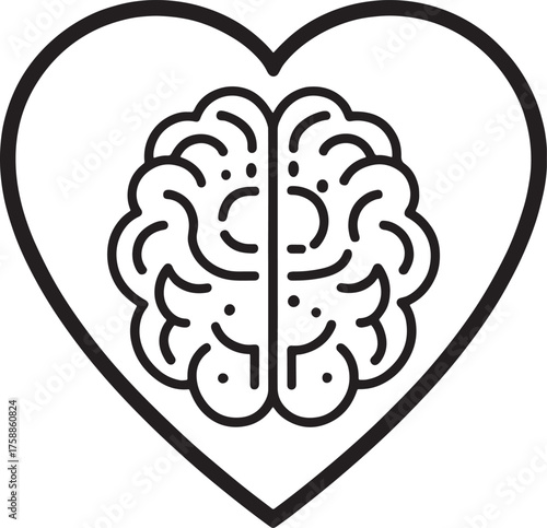 Mental health Black outline brain inside heart shape icon symbol love mind