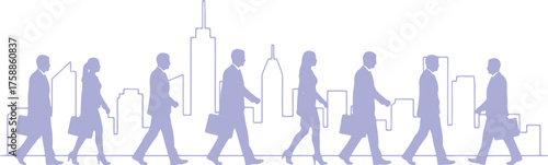 Business People Silhouette Walking in Urban City Background for Professional Success on Transparent Background