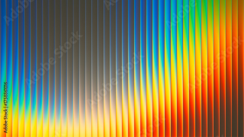 Neon ribbed fractal glass texture with vibrant rainbow gradients and bright smooth fluted vertical lines. Bright smooth fluted vertical lines with burst of holographic iridescent summer tones. Vector