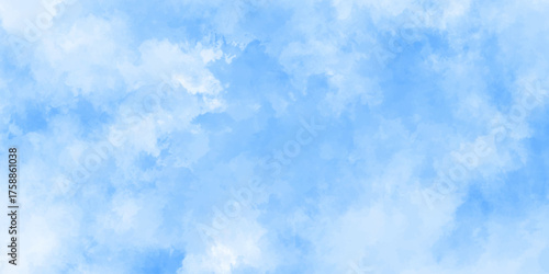 Light sky blue and white grunge smooth shades aquarelle background. sky cloud for wallpaper backdrop texture. blue watercolor splash stroke background with clouds. hand drawn paint watercolor texture.