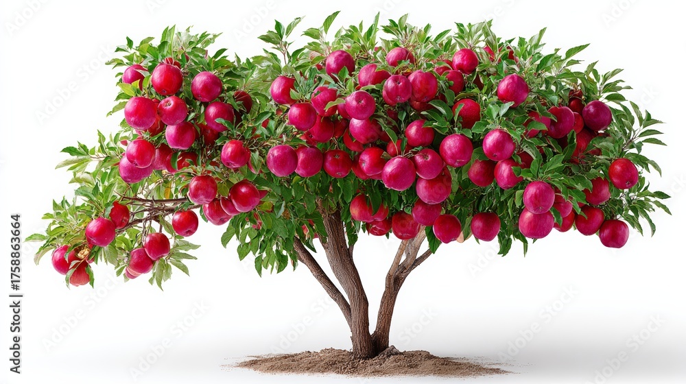 Fototapeta premium Tree with many red apples on it. The tree is tall and has a lot of fruit