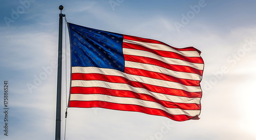 Majestic American Flag Waving at Sunset