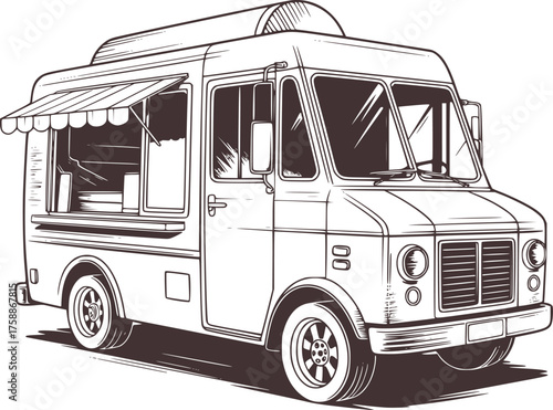 Vintage food truck with awning and serving window vintage vehicle wheels