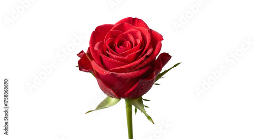 Single Red Rose PNG – High Resolution 8K Transparent Flower with Real Dew Drops and Natural Soft Light