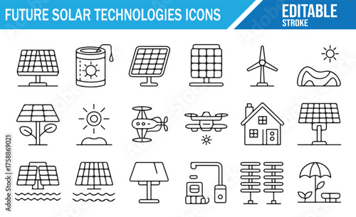 Photovoltaic & Renewable Power Icons – Thin Outline Collection