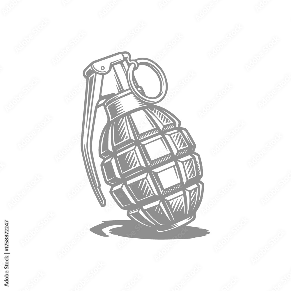 Fototapeta premium Detailed Monochrome Hand Grenade Illustration