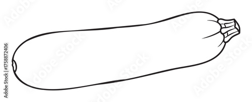Black outline drawing of a whole zucchini, showcasing its elongated shape and smooth texture.
