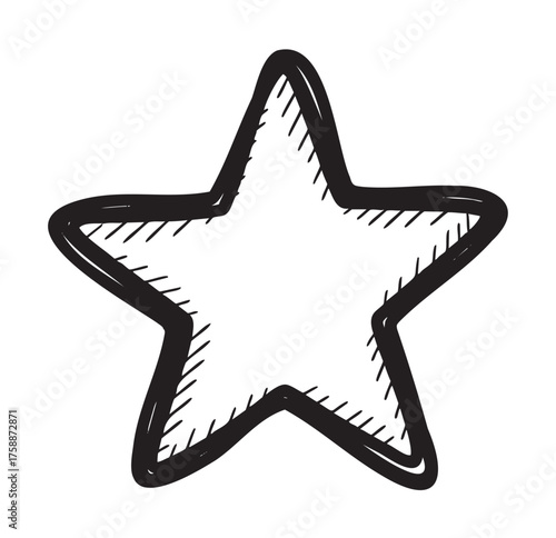 Black outline sketch of a five-pointed star, with hand-drawn shading details.