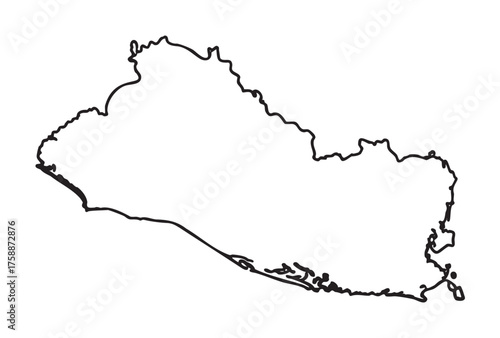 Black outline map of el salvador showing its geographical shape with minimal linear details.