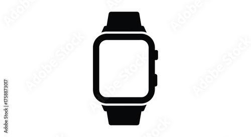 Modern digital smartwatch with a blank screen and black strap shown in a simple clean silhouette style