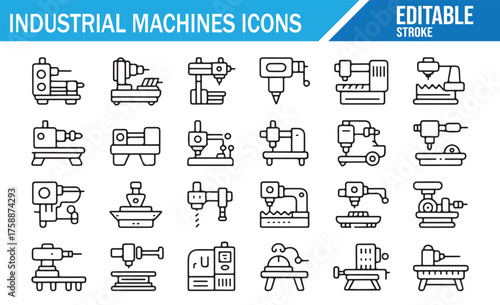 Industry Tools Icon Collection – Minimal Line Symbols for Production