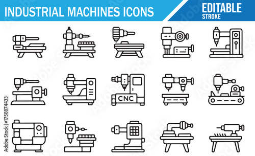 Metalworking & Machining Icons – Lathe, Milling, Saw, Press, Welding