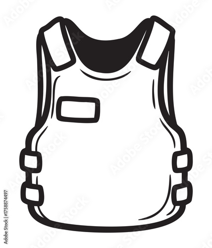 Black outline vector icon of a tactical bulletproof vest with adjustable straps. simple design for military, law enforcement, and safety equipment concepts.