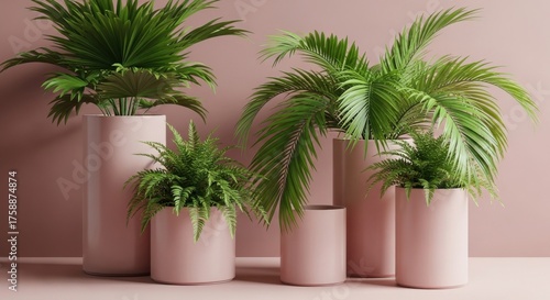 Green plants in pink pots