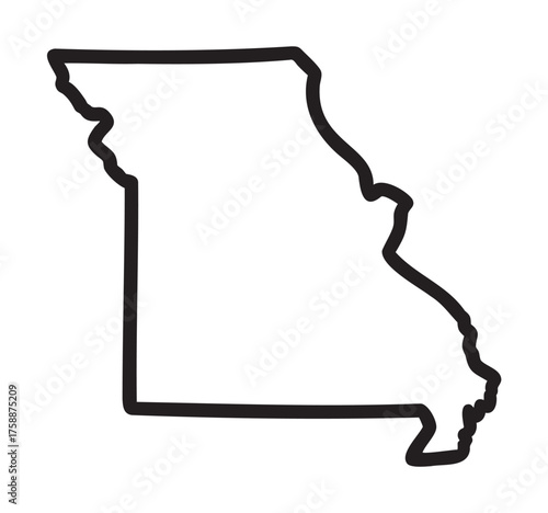 Black outline map icon of the state of missouri with simplified borders. minimalist illustration for geography and education concepts.