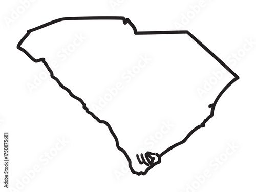 Black outline vector icon of the state of south carolina, showcasing its distinctive geographical shape for educational and cartographical concepts.