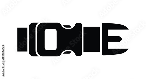 A stark black silhouette of a modern quick release buckle for a strap or belt on a white background