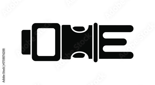 A simple black silhouette of a plastic side release buckle used for fastening straps on bags and clothing silhouette