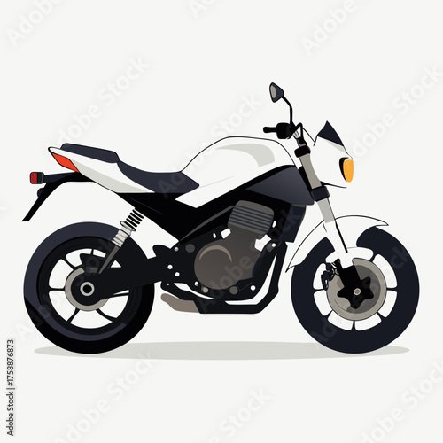 Sleek white and black sport motorcycle with orange headlight detail isolated on white background