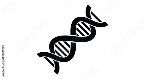 A stylized black silhouette of a dna double helix with a textured pattern on a white background