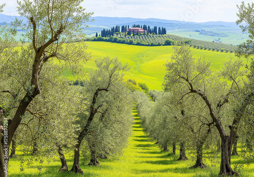 Tuscan Landscape with Olive Grove and Rolling Hills tuscany italy