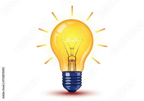 Bright yellow glowing light bulb symbolizing idea creativity and innovation