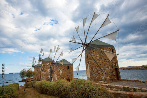 Fototapeta Naklejka Na Ścianę i Meble -  Chios Island - Greece, October 12, 2025,  Chios island historical windmill
