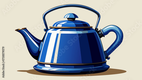 Very beautiful classic vintage enamel kettle in deep blue with polished finish and refined accents, creating a sophisticated statement on a white backdrop for a timeless kitchen aesthetic.