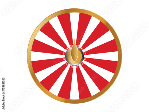 Red fortune wheel at backlight color realistic vector illustration. Gambling game chances. Casino roulette 3d object on rouge background