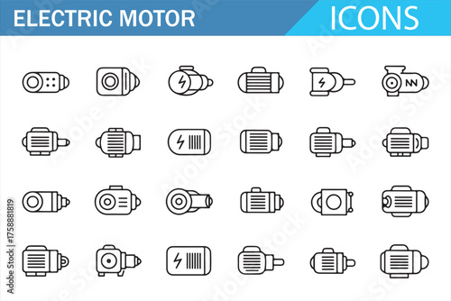 Engineering motor icons set for automation and technology design
