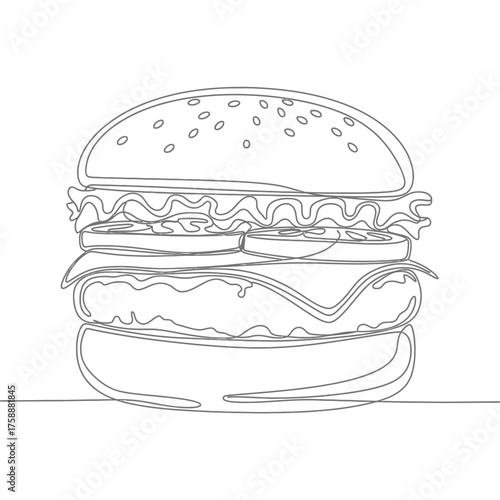 Line art burger continuous line drawing vector illustration for restaurant menu and food design 100char