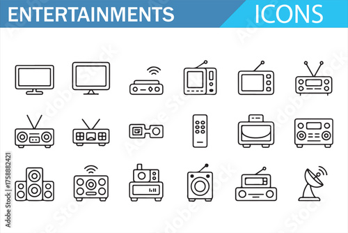 Television, radio, and satellite icons for multimedia applications