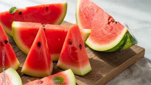 Watermelon symphony juicy slices on wood a vibrant summer still life
