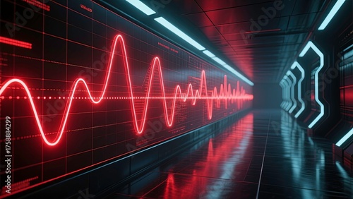 A digital graph showing stock market ups and downs red wavy lines shows profits and losses. 3d render