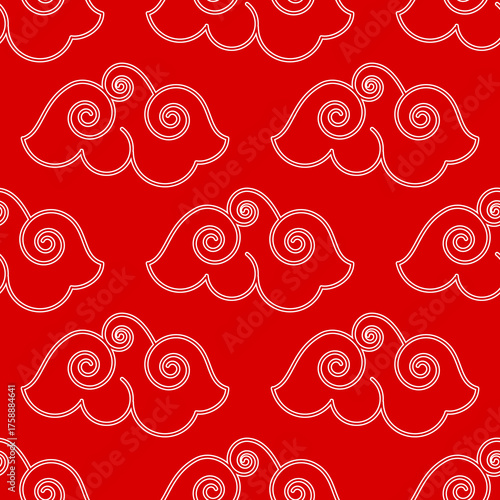 Chinese seamless pattern with clouds in outline on a red background