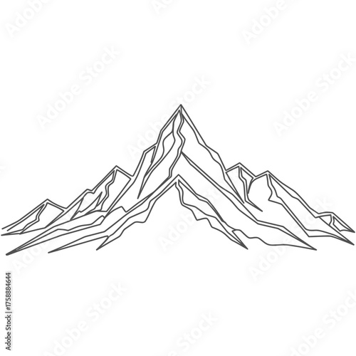 Line art mountain range outline vector drawing illustration peaks landscape black and white isolated design element