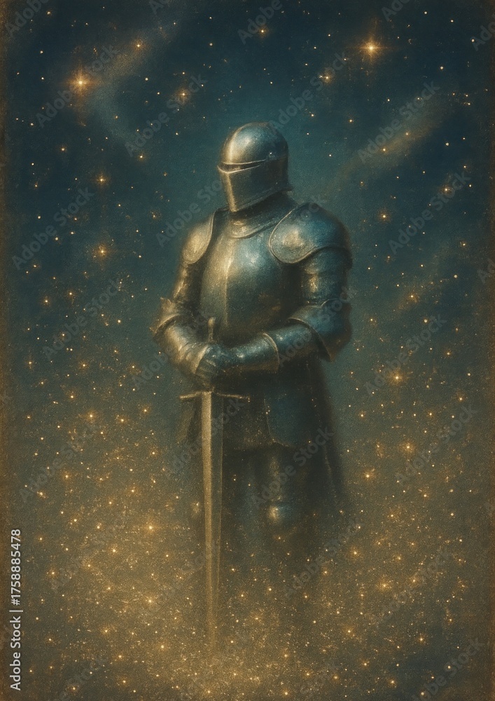 Fototapeta premium Mystical knight amidst stars.