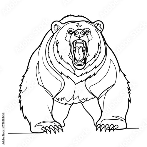 Line art roaring bear outline vector illustration for coloring book and design projects grizzly bear line art design