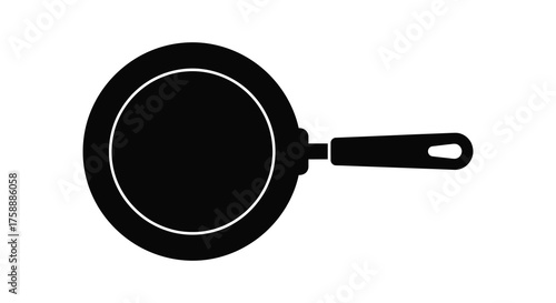 A simple black silhouette of a frying pan with a handle on a white background cooking utensil silhouette