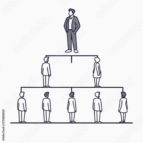 Vector art of organizational chart a hierarchical diagram illustrating the structure of an organization, showing the relationships between different positions and departments