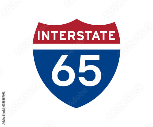 Interstate highway 65 road sign icon. Intrastate american road sign vector design and illustration.
