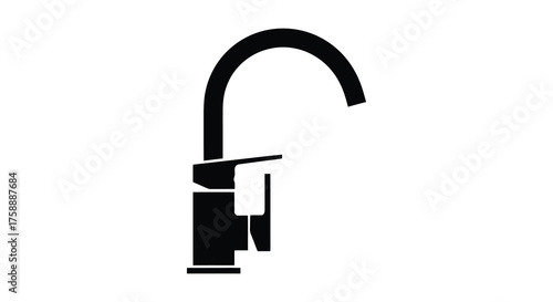 Modern kitchen faucet with a sleek curved spout and single lever handle in a bold black silhouette