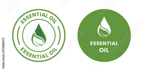 Essential oil drop icon for beauty and skincare natural product certificate label. Essential oils sticker logo for body lotion, cream and shampoo moisturizer, spa wellness fragrance
