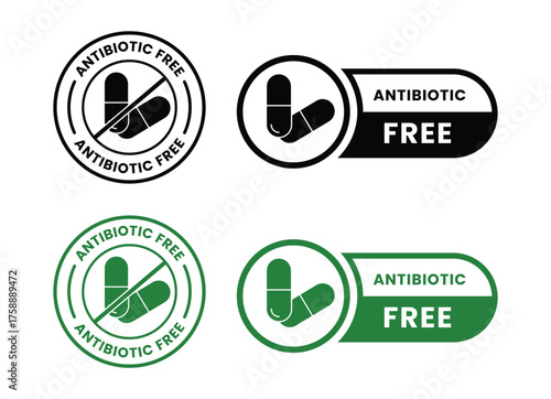 Antibiotic free logo badge template. Suitable for product packaging, websites, food and beverage companies, and promotional materials.vector 
