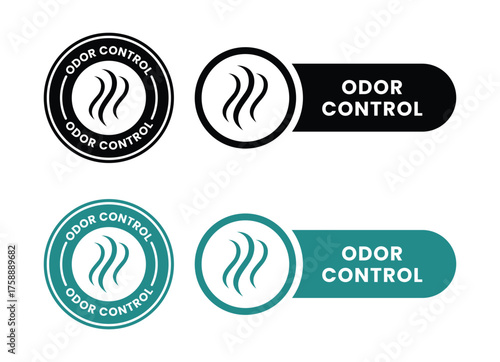 Odor control badge logo template set. Suitable for product label and information. Odor control sign, logo, badge, icon, sticker, label, emblem, stamp, symbol, black, line, flat vector.