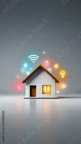 Smart home concept, technology, WiFi, Internet of Things, automation, security, light, connectivity, minimalism, vertical
